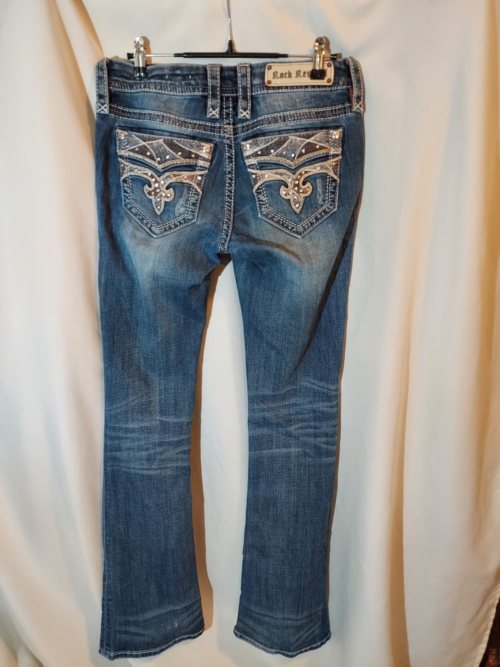 Rock Revival Sapphire Mid-Rise Bootcut Jeans Embroidered Pockets Size 28